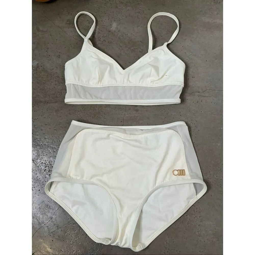 Solid & Striped Mesh Bikini Set | Ivory in Small